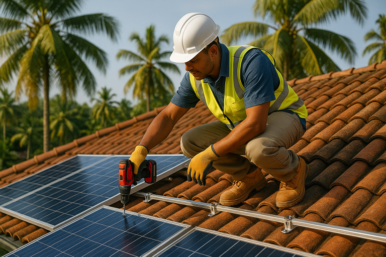 Solar panel installation in Kochi residence